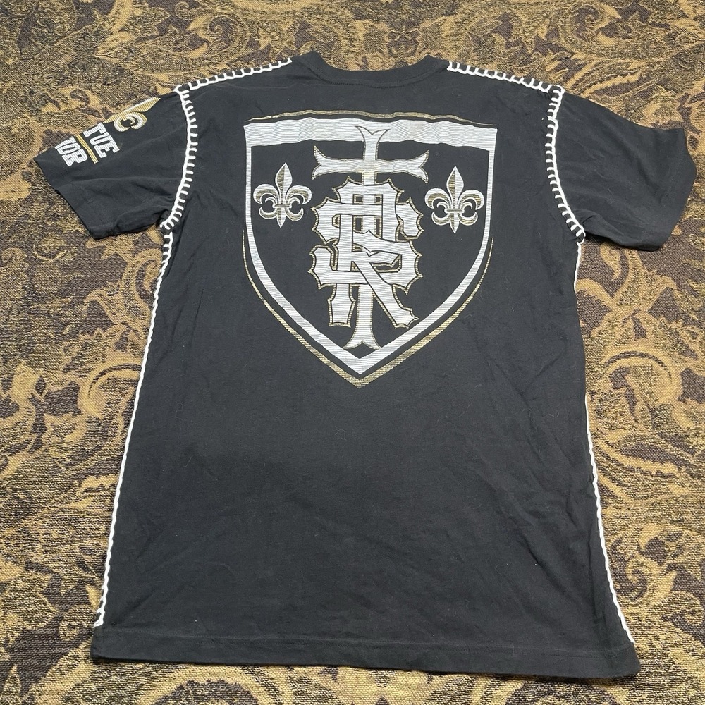 Vtg Y2K Raw State Cross Shield T-Shirt Men's Large MMA Affliction Grunge